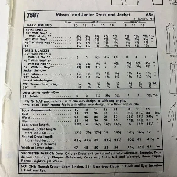 Vintage 60s McCalls 7587 Pattern Junior Misses 9-18 Sheath Dress Jacket Cut - Picture 4 of 4